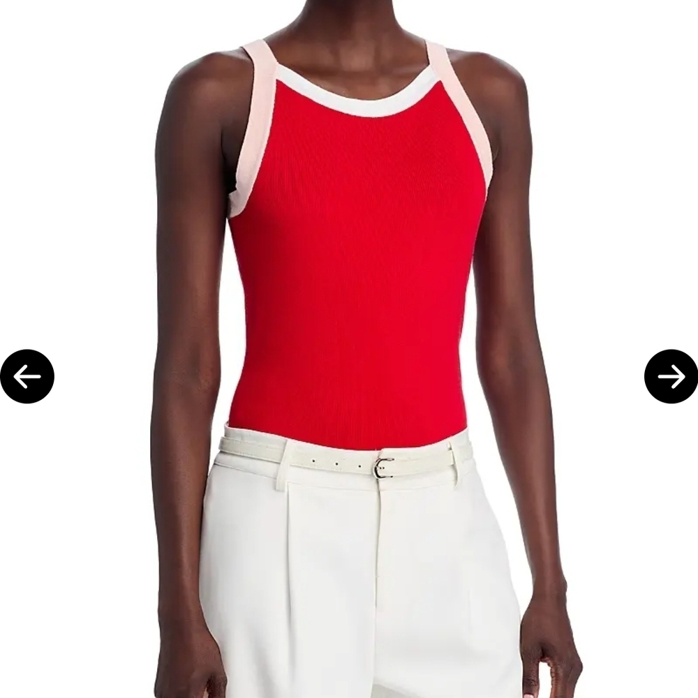 Tahari sleeveless color blocked halter top Tank Red